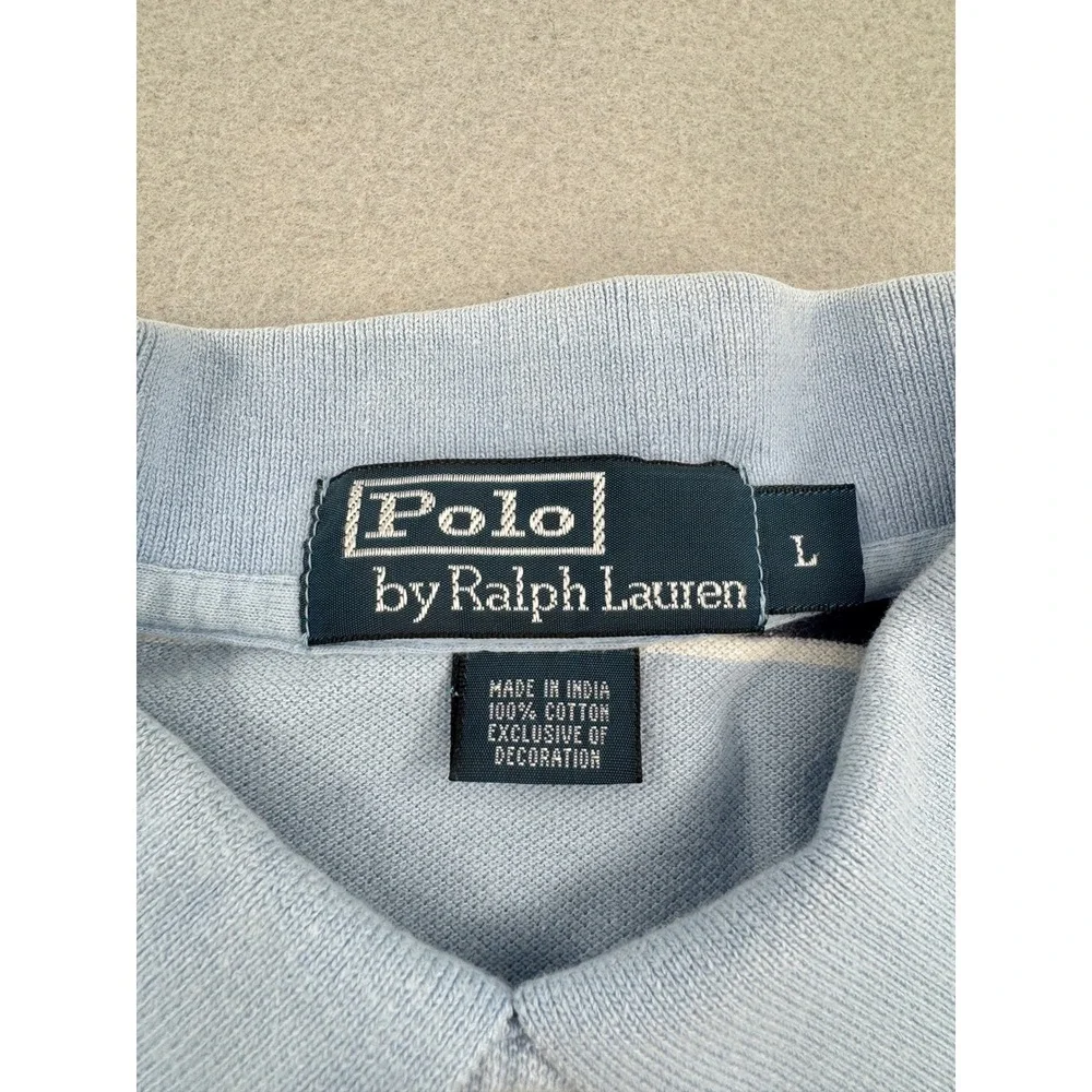 Polo Ralph Lauren Short Sleeve Pique Polo Shirt Mens‎ L Blue Striped Orange Pony